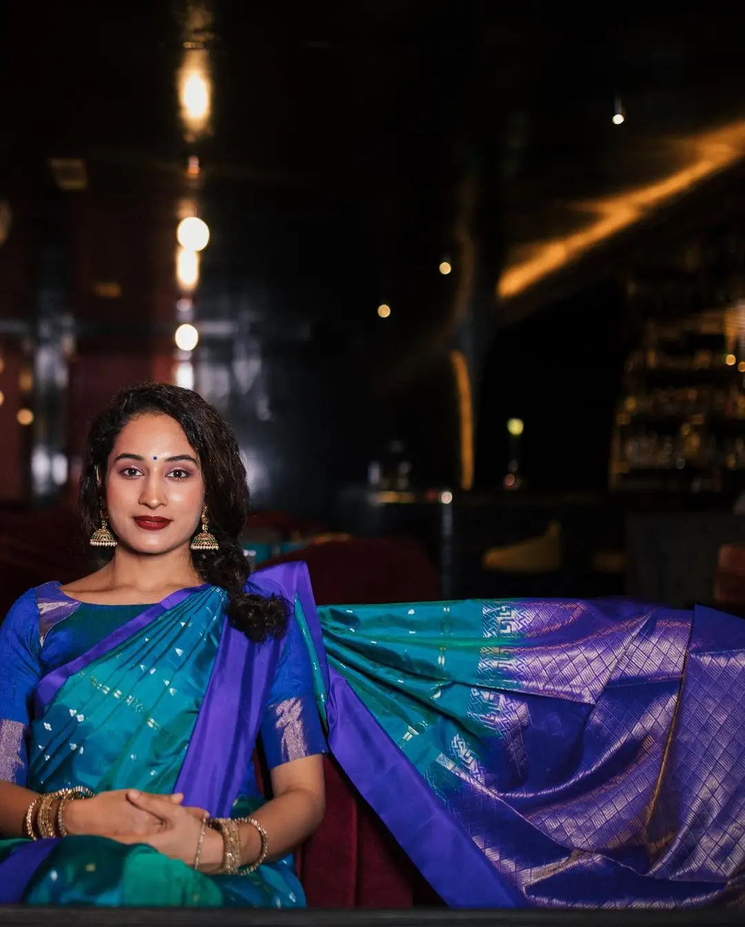 Pooja Ramachandran Stills in Blue Saree Blouse